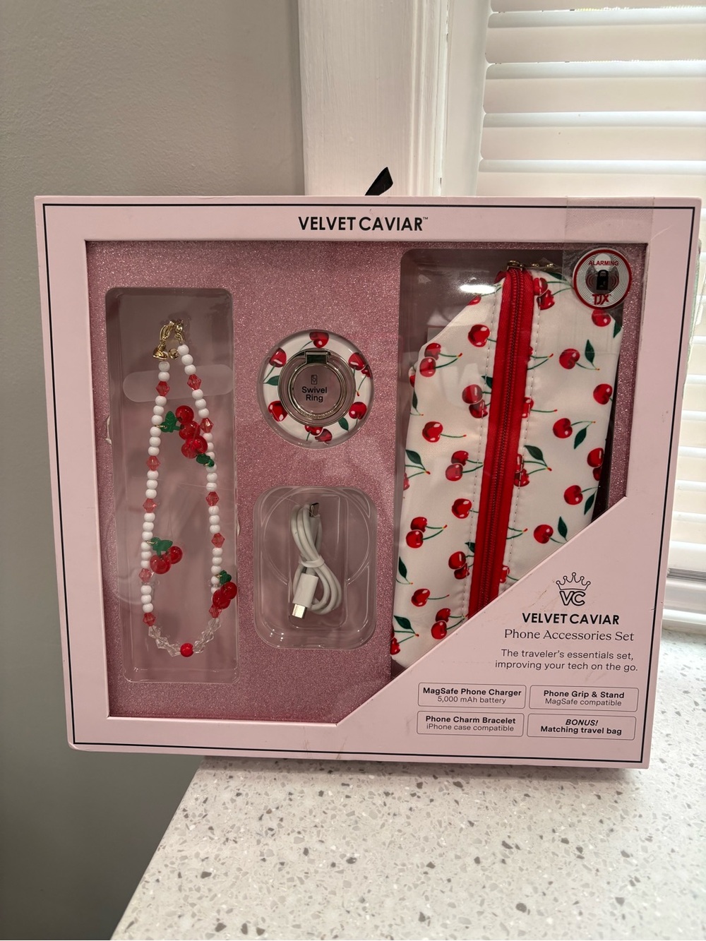 NEW in box Velvet Caviar Cherry Phone Accessory Set - White & Red